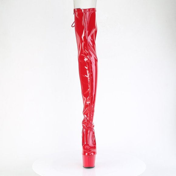 Platform Heel Patent Leather Lace Up Back Thigh High Boots - Picture 5 of 5